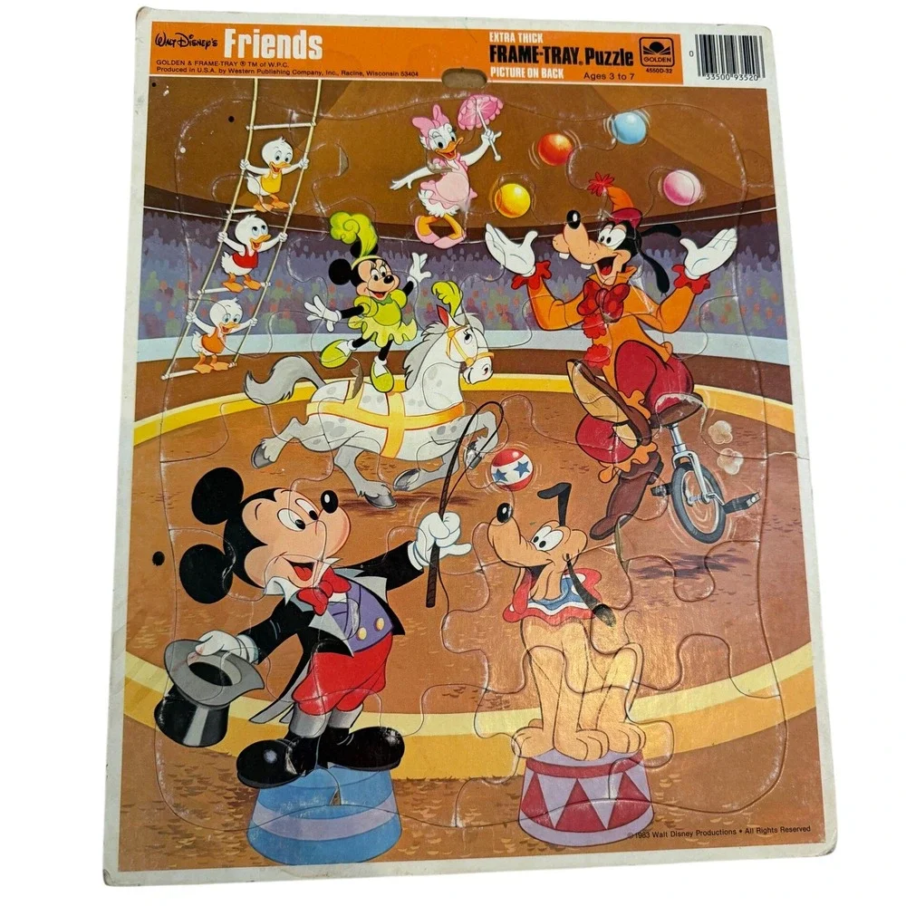 Vintage 1983 Disney Mickey Mouse Friends Circus Frame-Tray Puzzle Golden 4550D